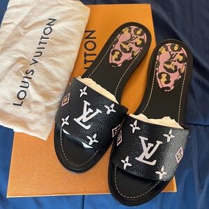 Louis Vuitton Black LV Monogram Slides